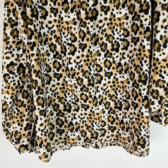 Elementz Button Down Shirt Women’s Brown Black Animal Cheetah Roll Tab Sleeve 2X - Picture 10 of 12